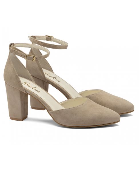 Zamszowe czółenka C828 beż szerokie